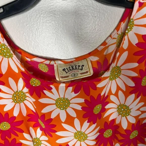 vintage Y2K 2000s retro Daisy Orange and pink floral mini dress mini large - Picture 3 of 5